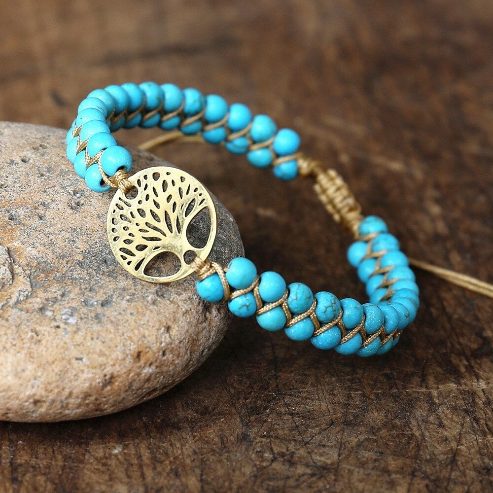 Bracelet Arbre de Vie en Pierre Turquoise Fait Main