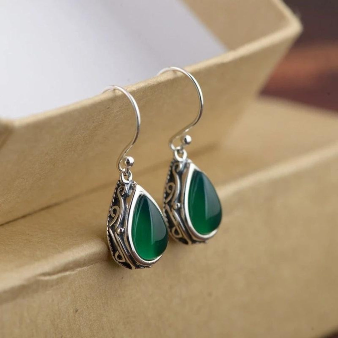 Boucles d'oreilles Bohème avec Émeraude en Argent