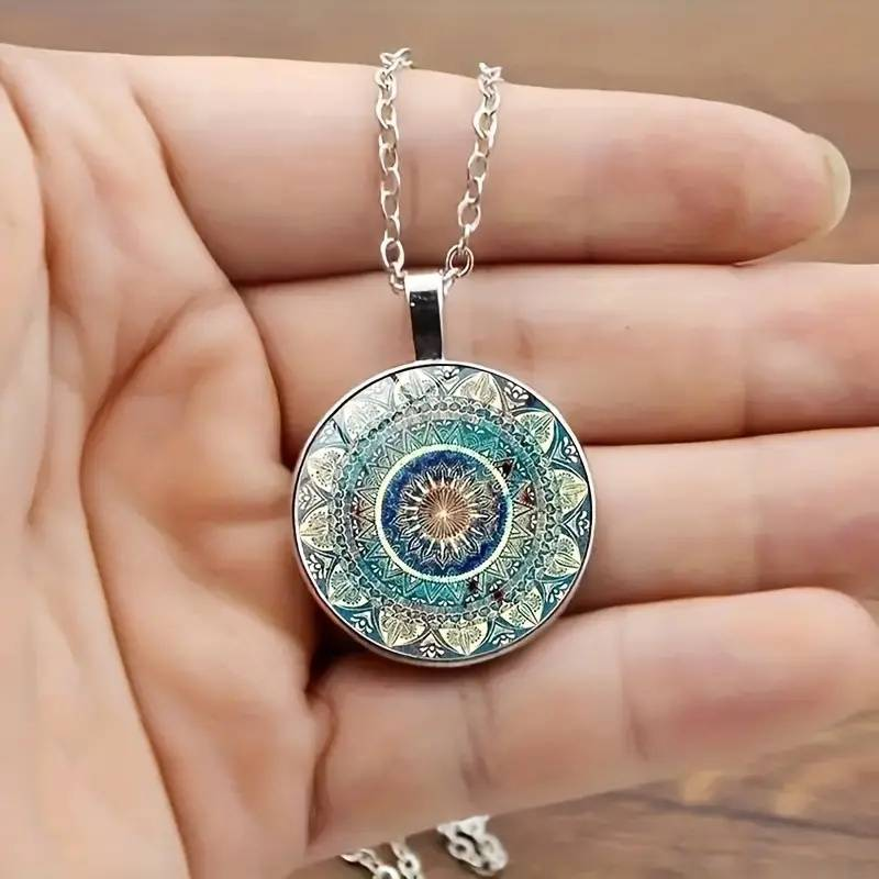 Collier Mandala Rond Vintage Bleu