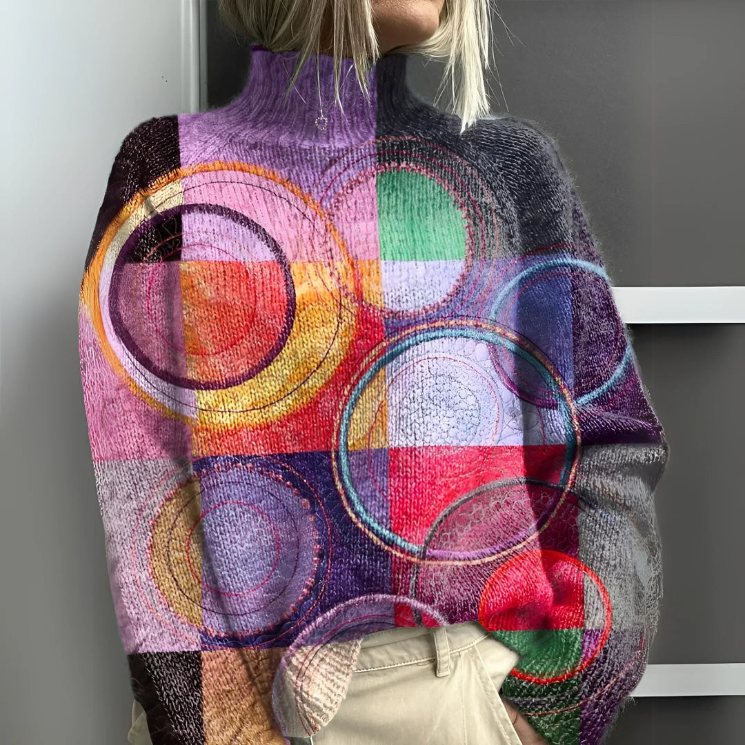 Jasmin - Pull col roulé en tricot colorblock