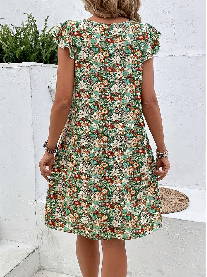 Celeste – Robe Midi Élegante à Fleurs avec Décolleté en V