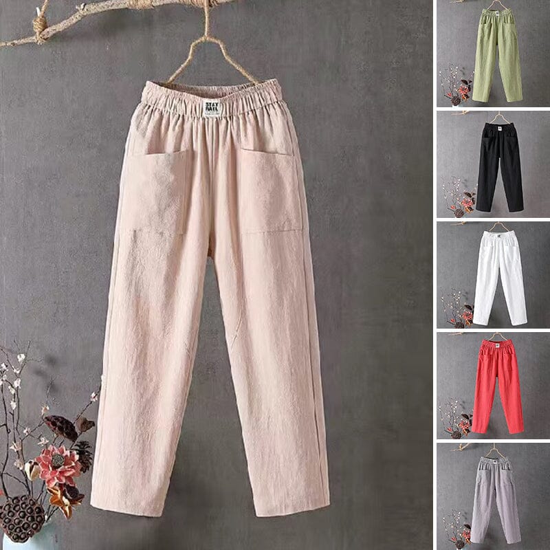 Félin - Pantalons en lin-coton décontractés avec taille élastique