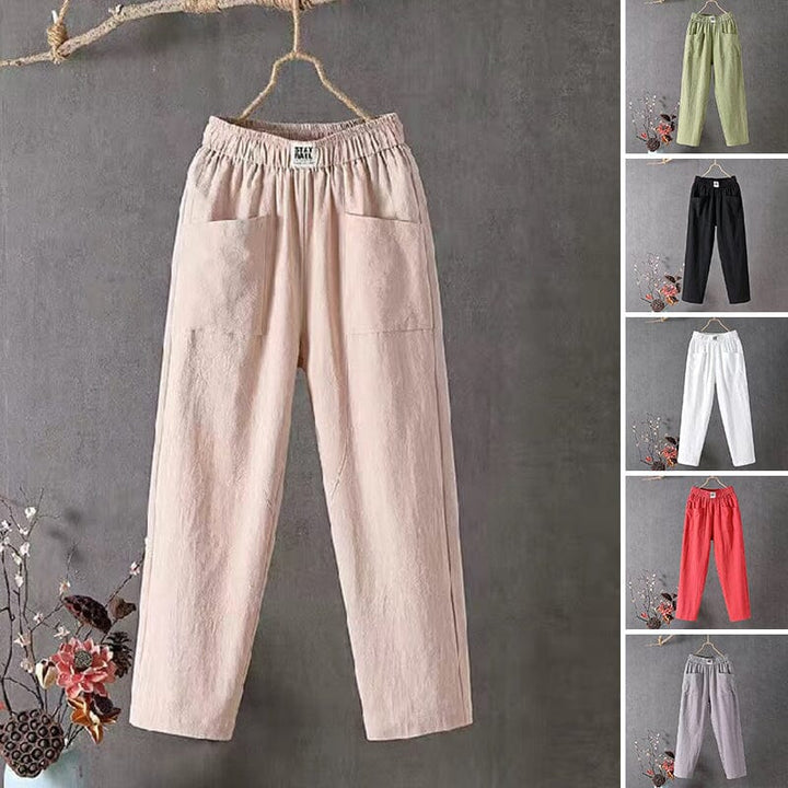 Félin - Pantalons en lin-coton décontractés avec taille élastique
