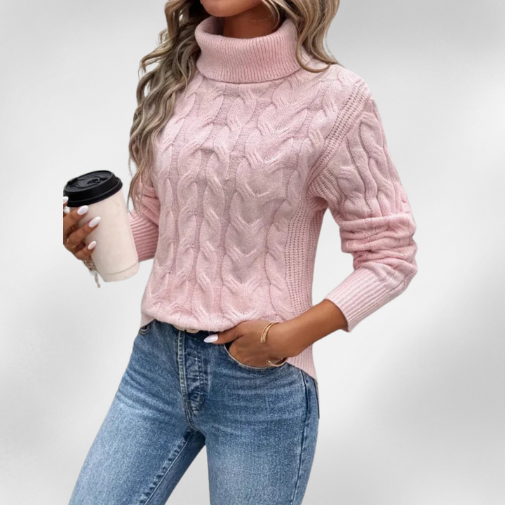Lanie | Pull à col montant en tricot torsadé