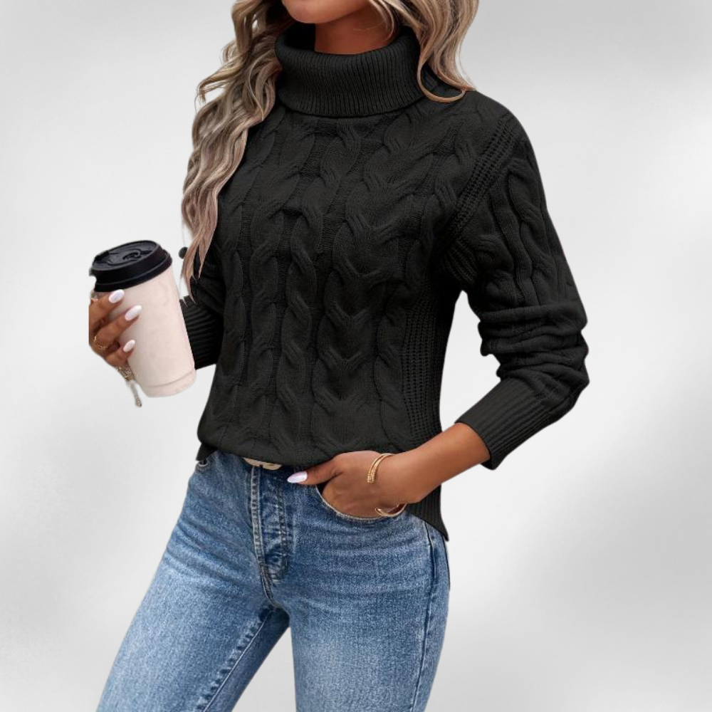 Lanie | Pull à col montant en tricot torsadé