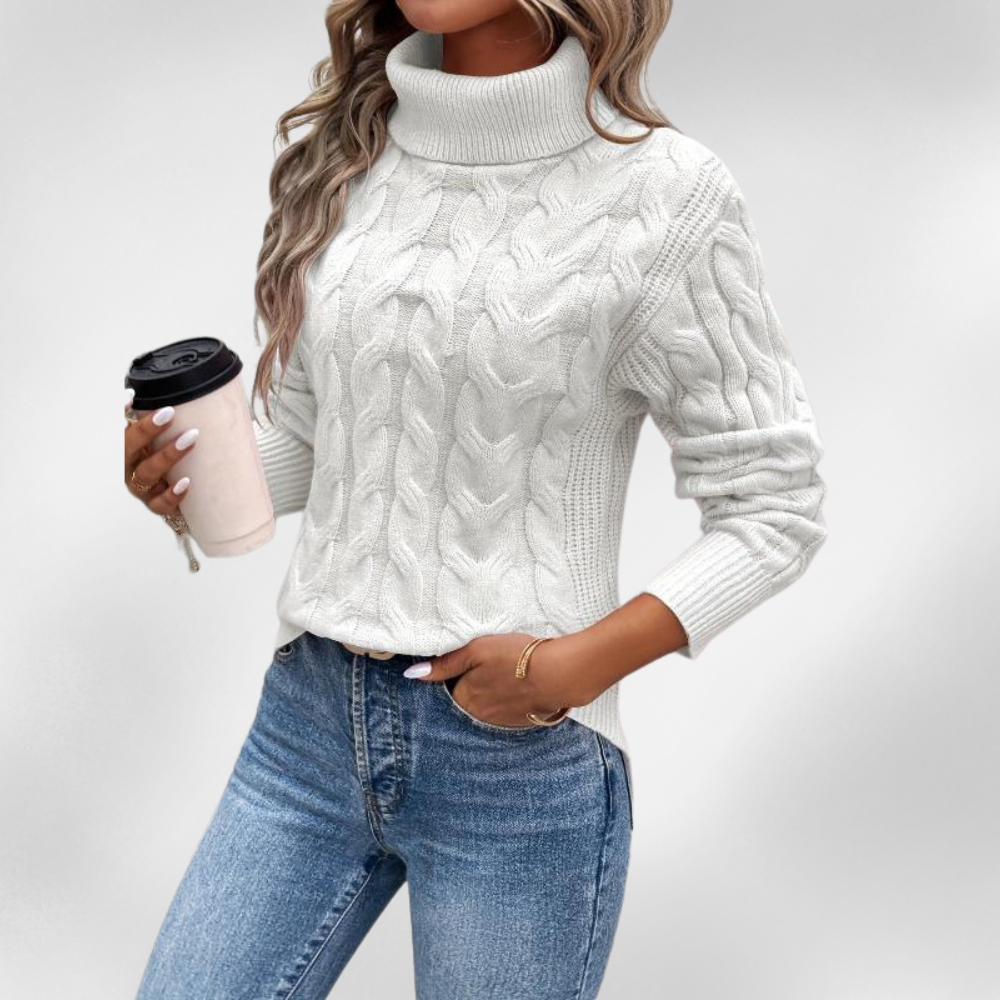 Lanie | Pull à col montant en tricot torsadé