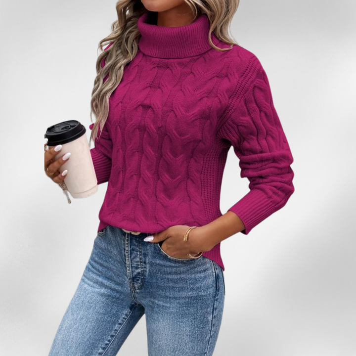 Lanie | Pull à col montant en tricot torsadé
