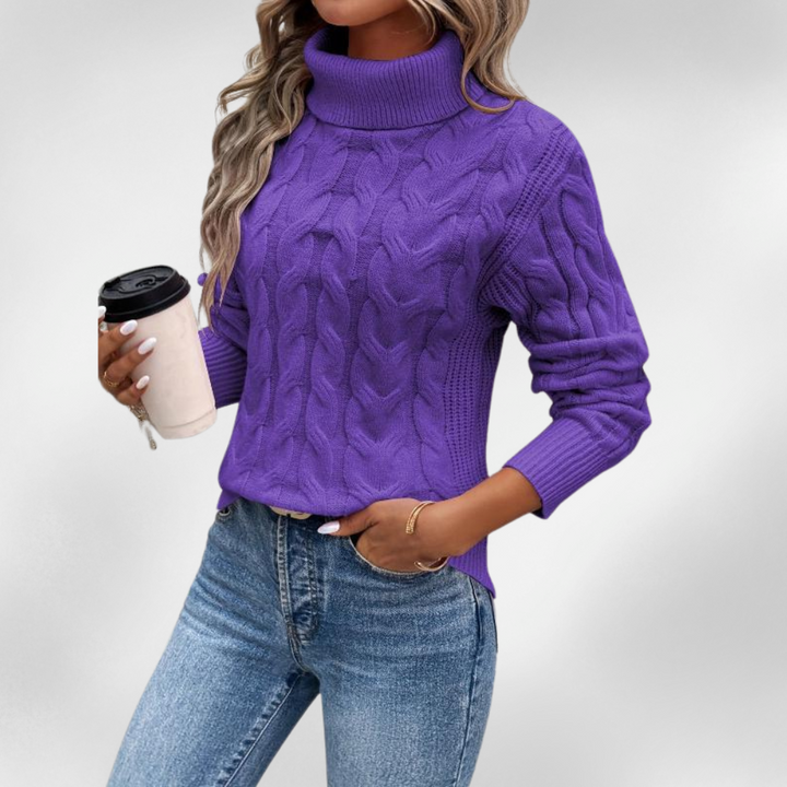 Lanie | Pull à col montant en tricot torsadé