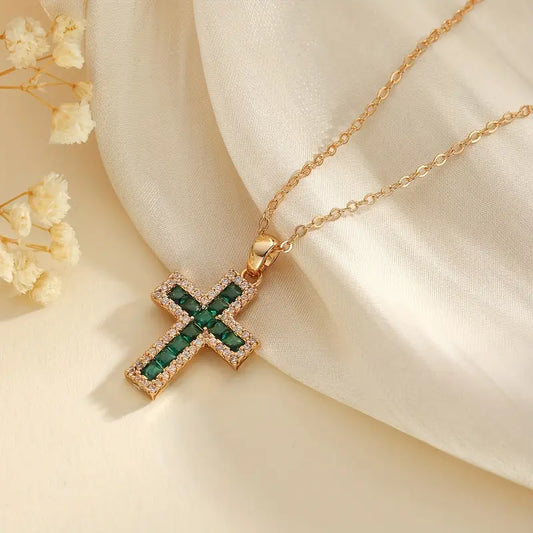 Collier Pendentif Croix Émeraude Solene | Or