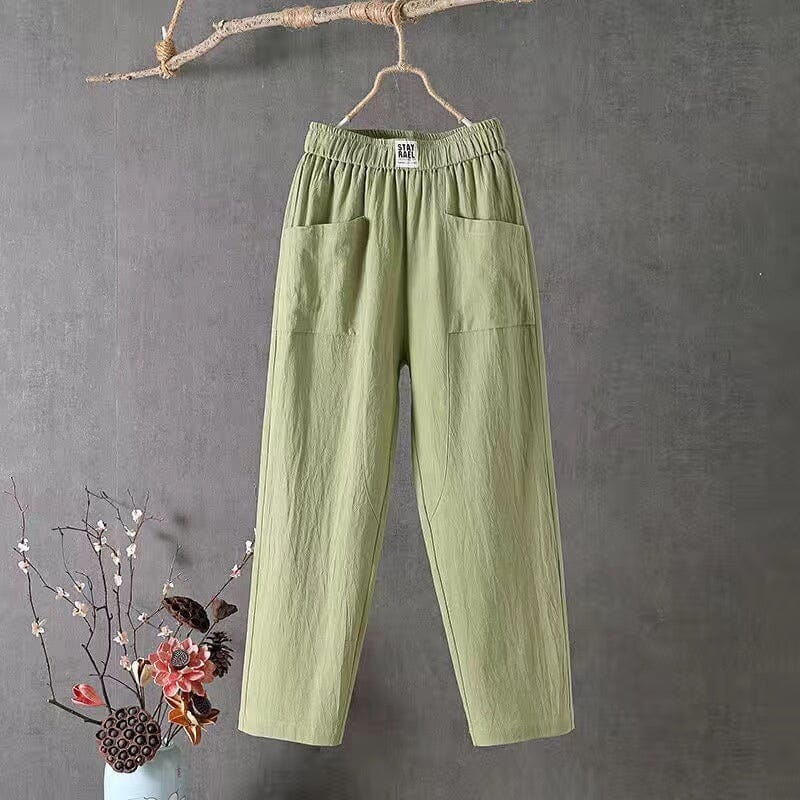Félin - Pantalons en lin-coton décontractés avec taille élastique