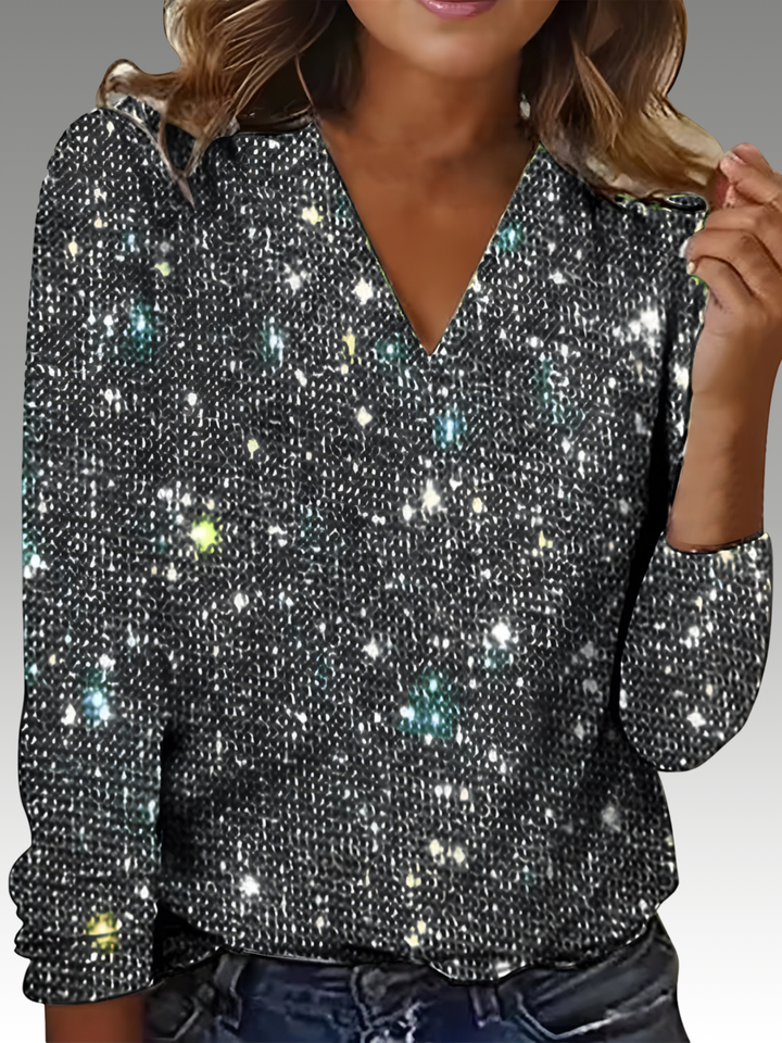 Claudia™ - Blouse en diamant scintillante à col en V chic
