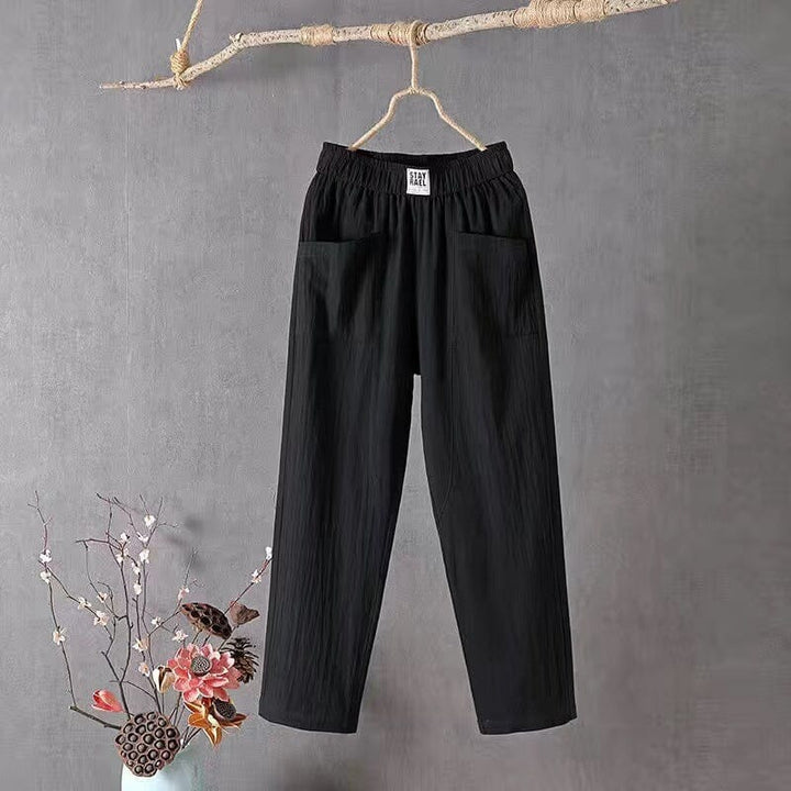 Félin - Pantalons en lin-coton décontractés avec taille élastique
