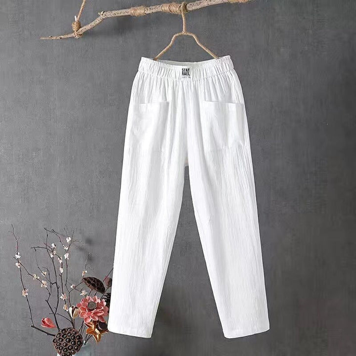Félin - Pantalons en lin-coton décontractés avec taille élastique