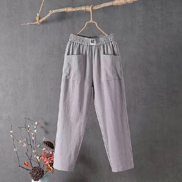 Félin - Pantalons en lin-coton décontractés avec taille élastique