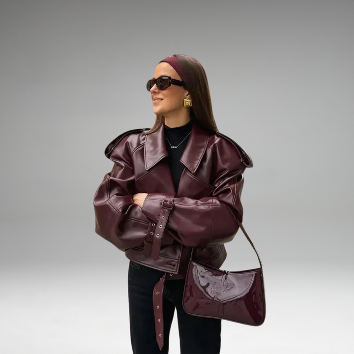 Ailira - Veste en Cuir Ceinturée Droite
