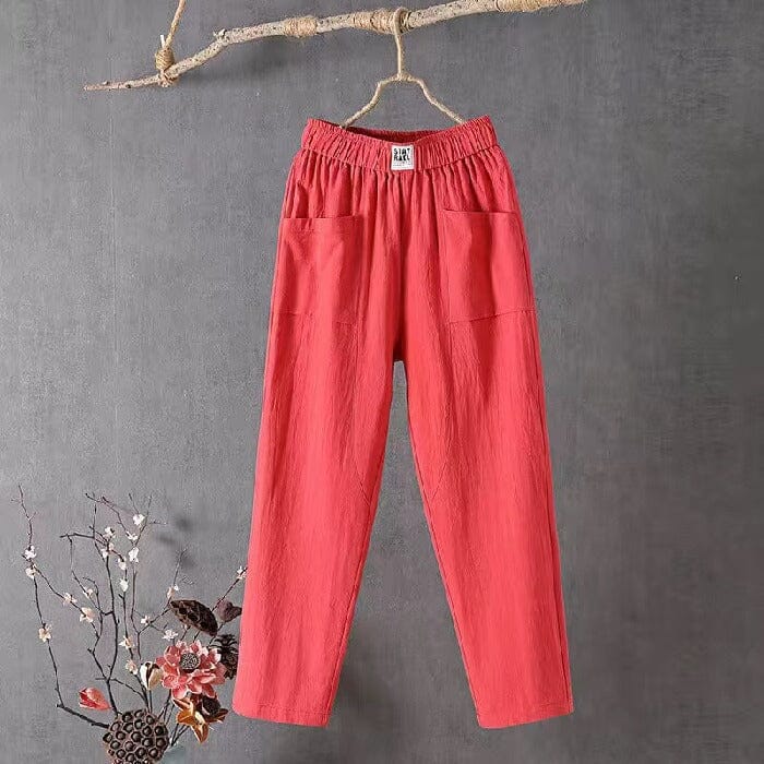 Félin - Pantalons en lin-coton décontractés avec taille élastique