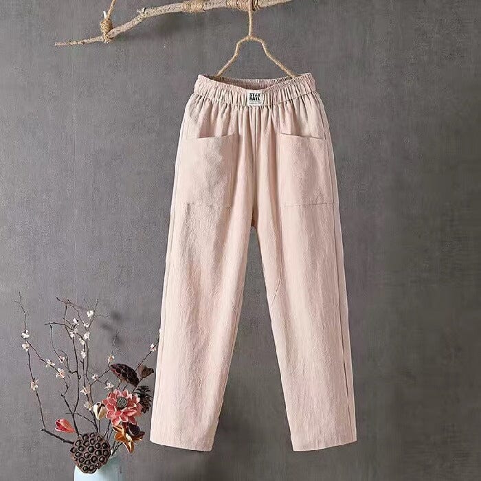 Félin - Pantalons en lin-coton décontractés avec taille élastique