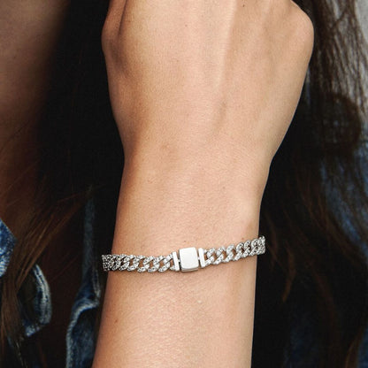 Bracelet Cubain en Moissanite | Or Blanc