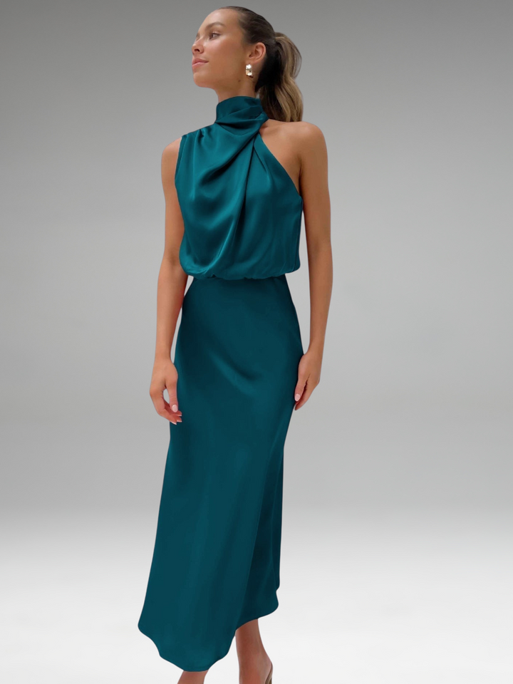 Flavia - Robe en satin glamour avec col halter