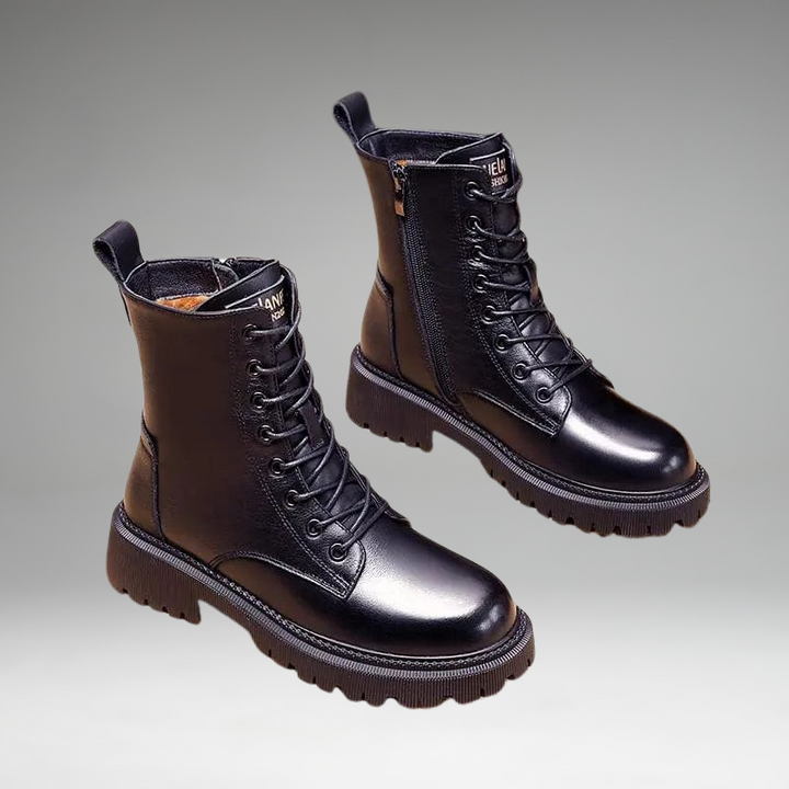 Helena - Bottes isolées en cuir noir avec doublure en fourrure