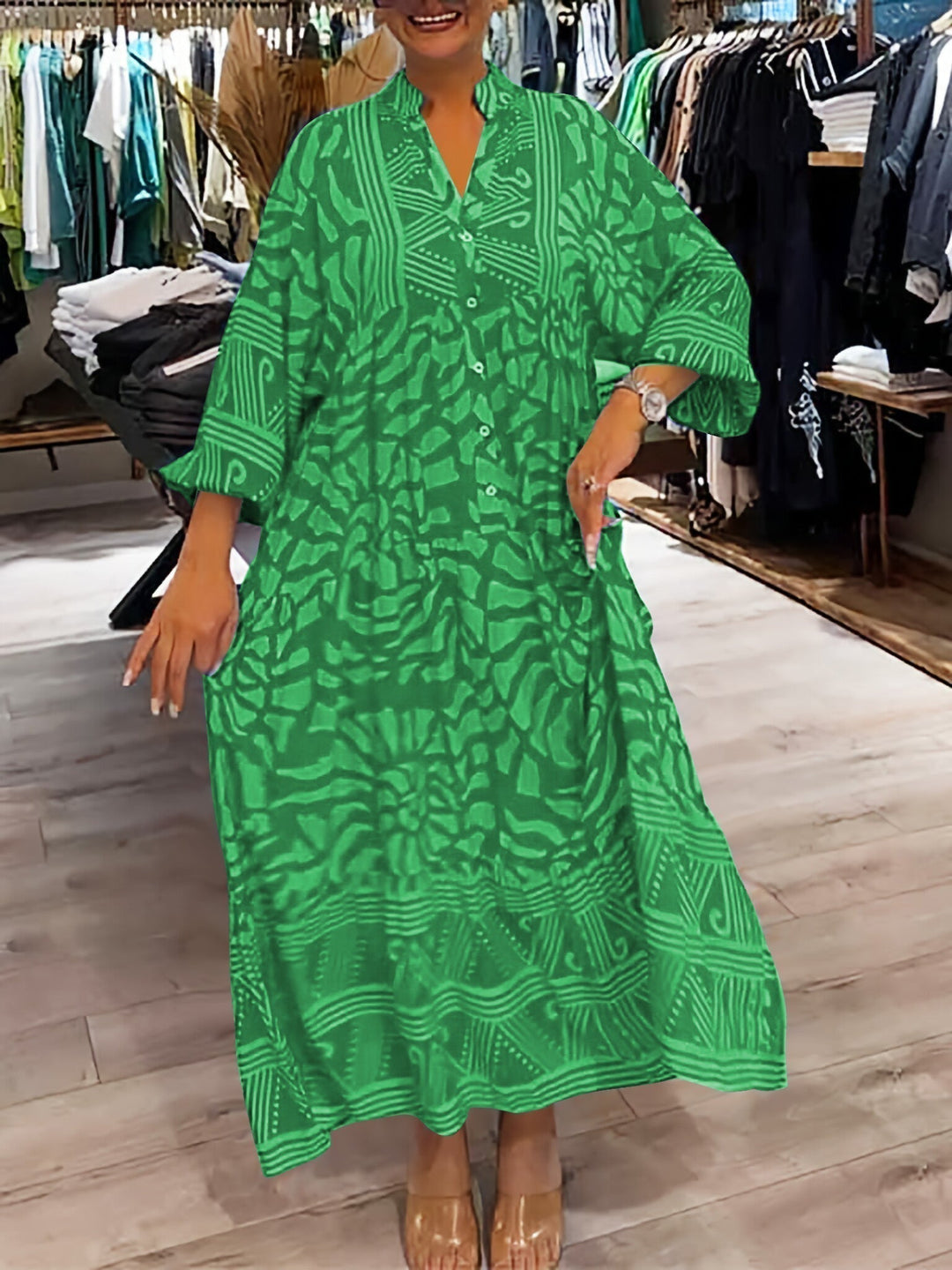 Elka™ - Robe V-Cou Imprimée Femme