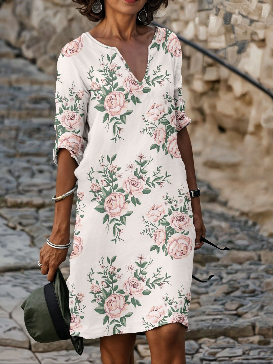 Lily – Robe T-Shirt à Col V Floral