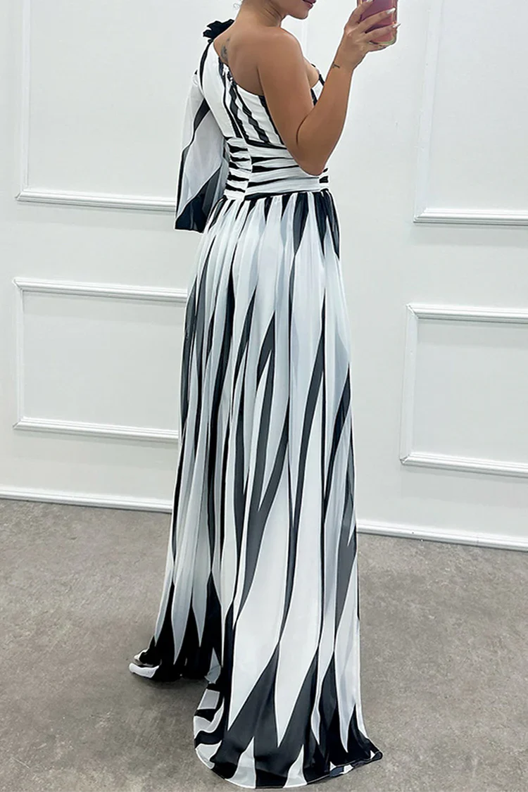 Shiloh - Robe Maxi Élégante à Rayures Une Épaule