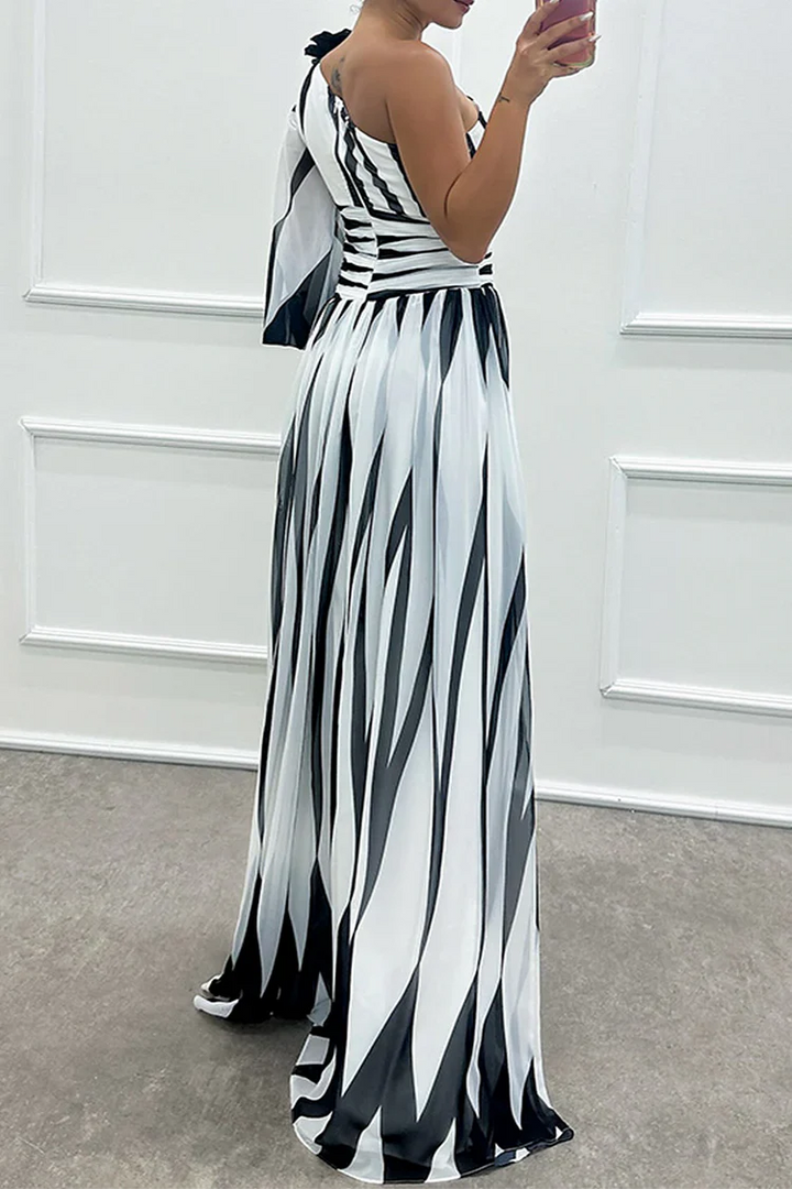 Shiloh - Robe Maxi Élégante à Rayures Une Épaule