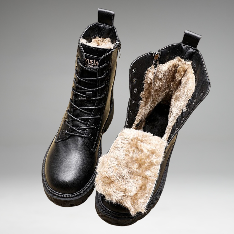 Helena - Bottes isolées en cuir noir avec doublure en fourrure
