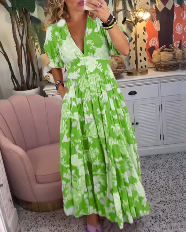 Catrisa™ - Robe à poches avec imprimé floral et décolleté en V