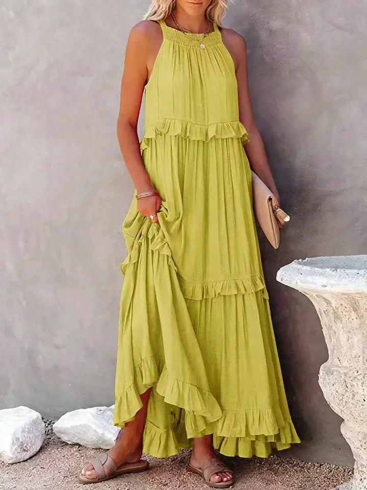 Emilia - Robe Maxi à Volants avec Col Halter