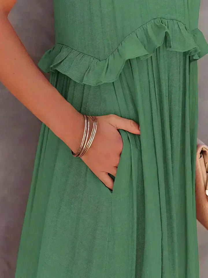 Emilia - Robe Maxi à Volants avec Col Halter