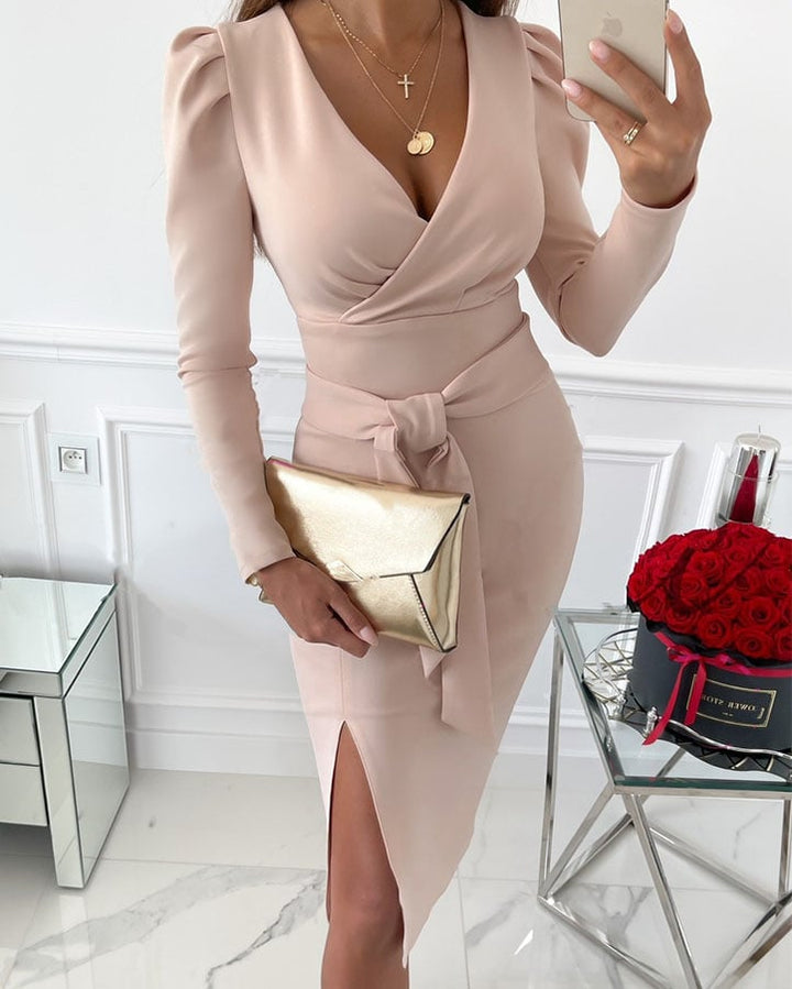 Caitlyn - Robe Midi à Décolleté en V avec Bretelles à Nouer