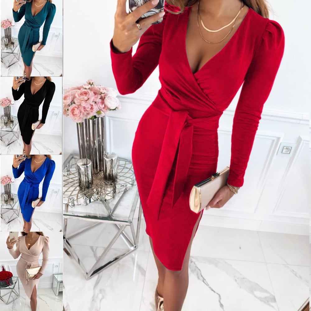 Caitlyn - Robe Midi à Décolleté en V avec Bretelles à Nouer