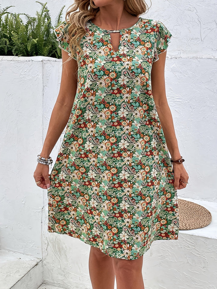 Celeste – Robe Midi Élegante à Fleurs avec Décolleté en V