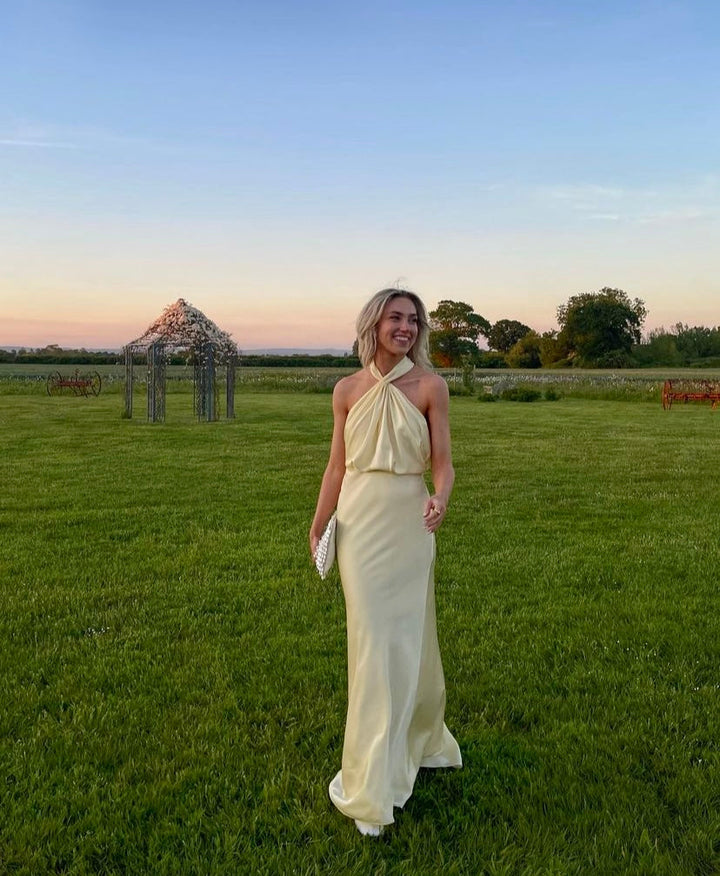 Elenora - Robe Maxi à Encolure Halter Froncée Élégante