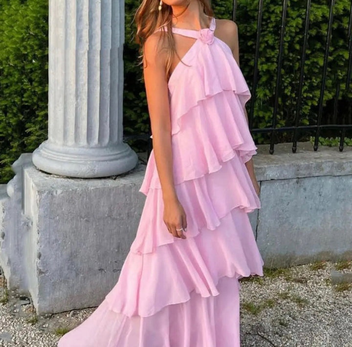 Carys - Robe Maxi à Volants avec Décolleté Croisé