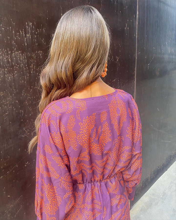 Janella - Robe Midi Vintage Drapée à Manches Longues