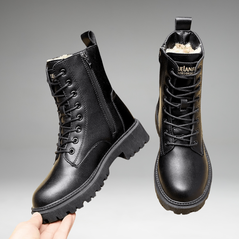 Helena - Bottes isolées en cuir noir avec doublure en fourrure