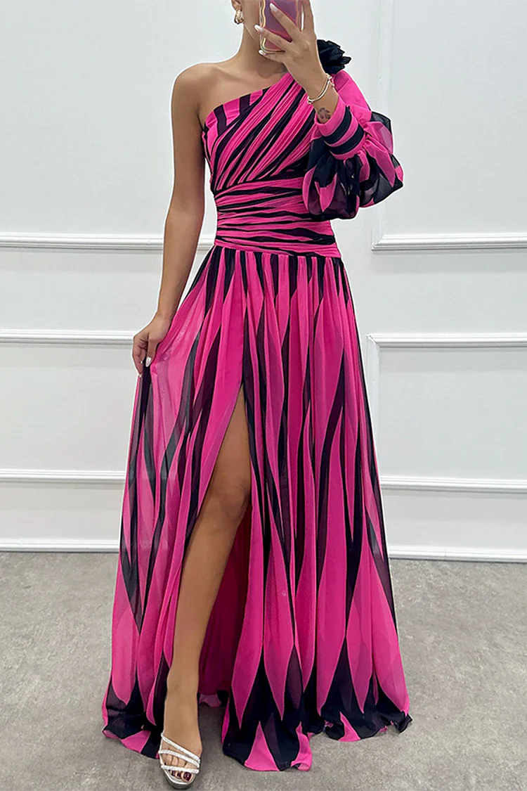 Shiloh - Robe Maxi Élégante à Rayures Une Épaule