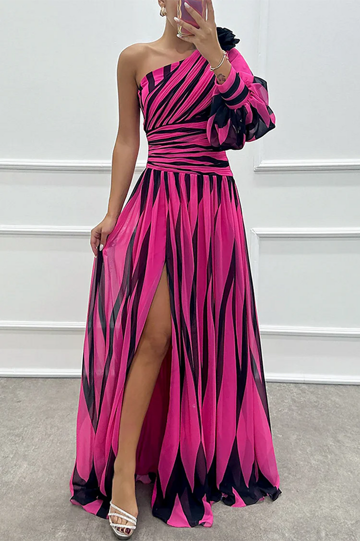 Shiloh - Robe Maxi Élégante à Rayures Une Épaule