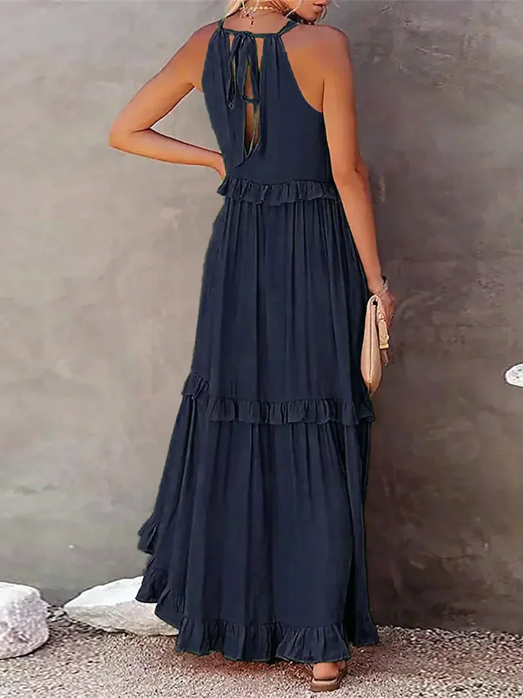 Emilia - Robe Maxi à Volants avec Col Halter