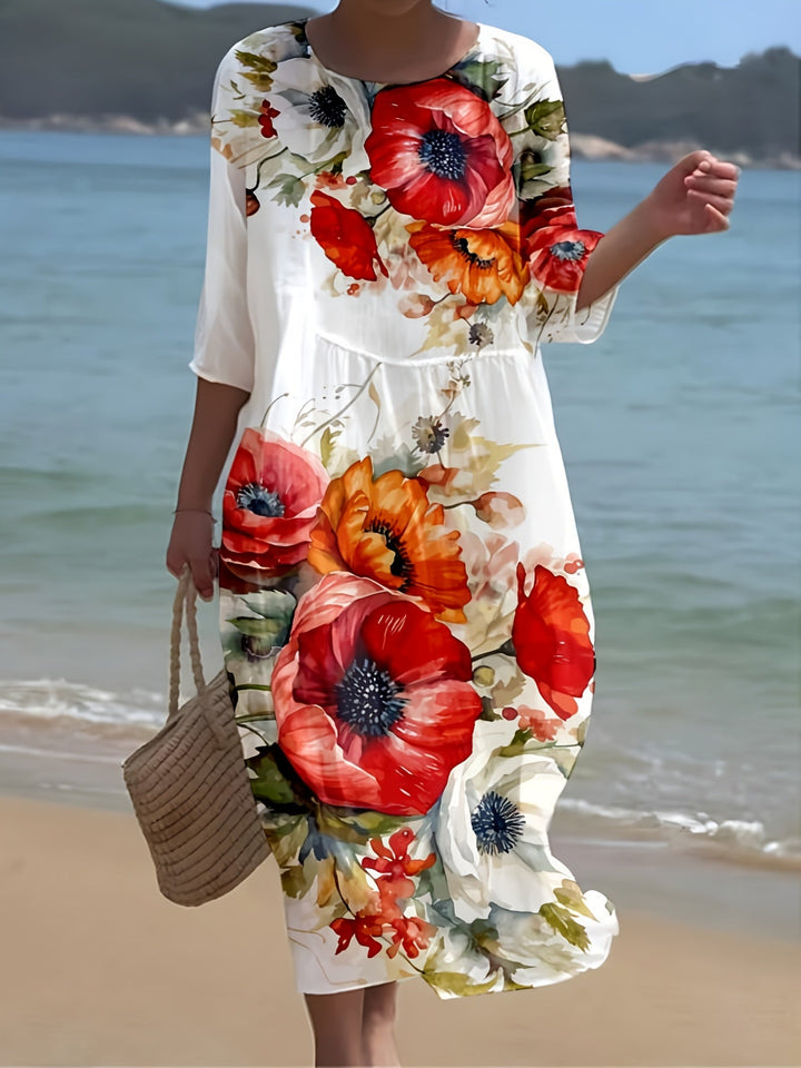 Sophie – Robe Midi Imprimée Florale Décontractée