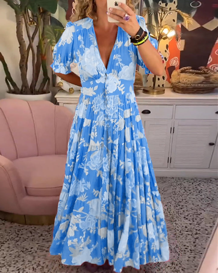 Catrisa™ - Robe à poches avec imprimé floral et décolleté en V