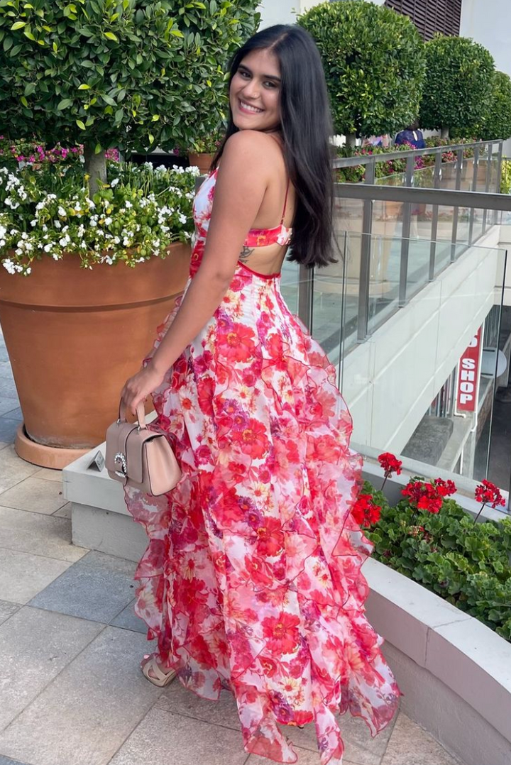 Chara - Robe Maxi à Imprimé Floral avec Volants