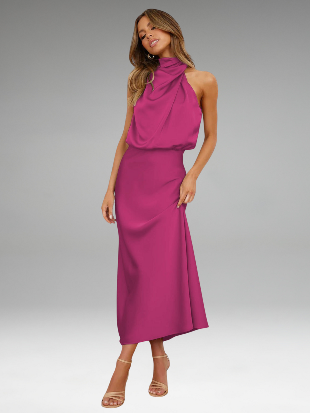 Flavia - Robe en satin glamour avec col halter