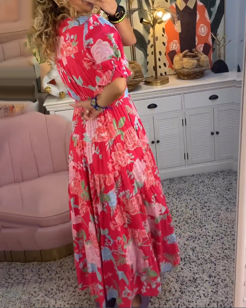 Catrisa™ - Robe à poches avec imprimé floral et décolleté en V