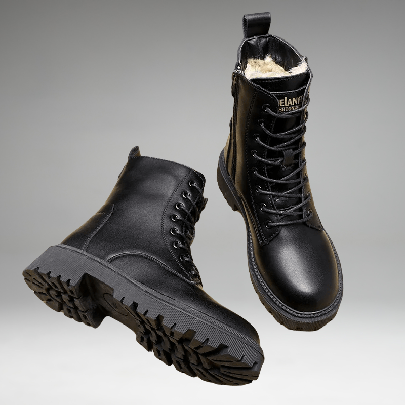 Helena - Bottes isolées en cuir noir avec doublure en fourrure