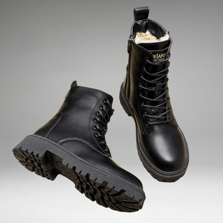 Helena - Bottes isolées en cuir noir avec doublure en fourrure