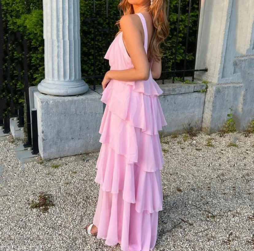 Carys - Robe Maxi à Volants avec Décolleté Croisé